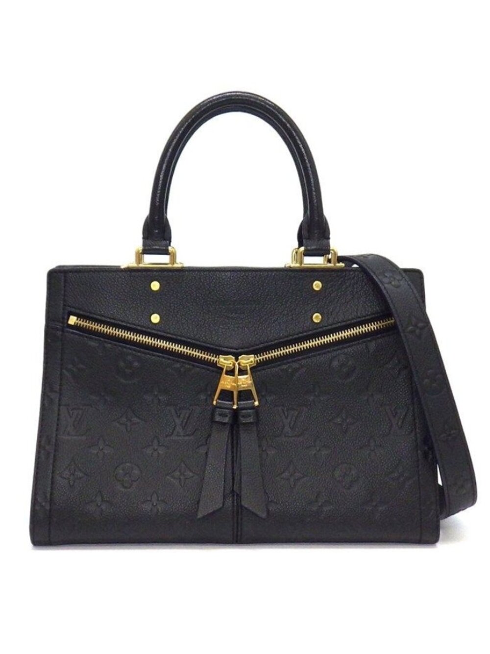 Louis Vuitton Handbag Three PM Black Monogram Empreinte Leather Gold